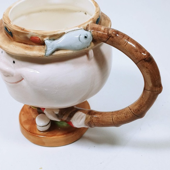 Big Head Fisherman Mug Anglers Fishing Pole Fish Lures Fathers Day Cup - Picture 5 of 5